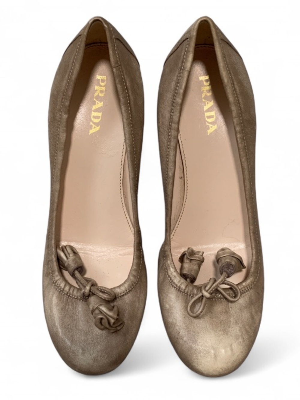 Prada Light Tan Leather Knot Detail Kitten Heels